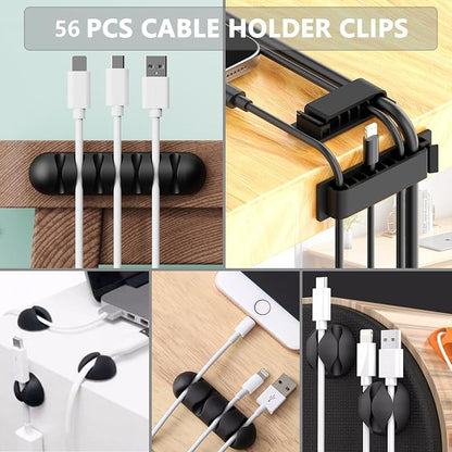 ELII 302PCS Cable Management Kit 4 Cable Sleeve,45Cable Clips | 11Cable Holders,22 Roll Cable Organizer Straps,200 Fastening Cable Ties,20 Cable Zip Tie Mounts, Computer, Under Desk