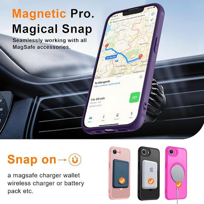MOCCA Strong Magnetic for iPhone 17e Case/iPhone 16e Case [Compatible with Magsafe] [Full Camera Protection] Slim Translucent Matte Shockproof Phone Case for iPhone 17e / 16e 6.1", Deep Purple