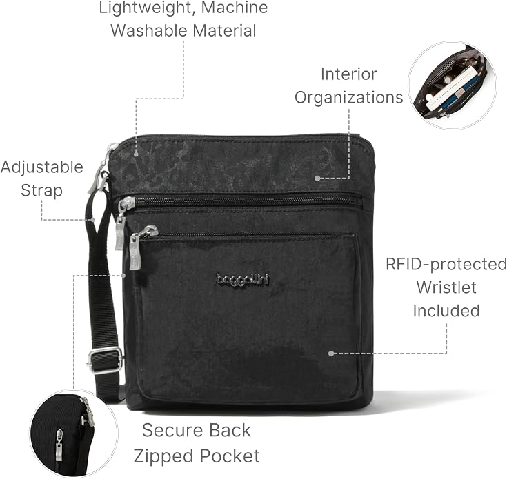 Baggallini Pocket Crossbody Bags for Women 8x8 Small Lightweight Durable Water-resistant Travel Purse W/Rfid