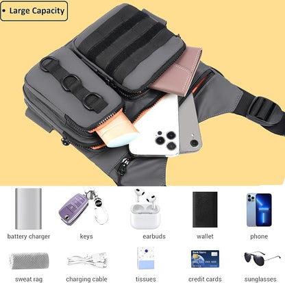 Criuage Outdoor Chest Bag for Men, Lightweight Running Vest with Water Bottle Pocket, EDC Chest Pack for Hiking, Cycling