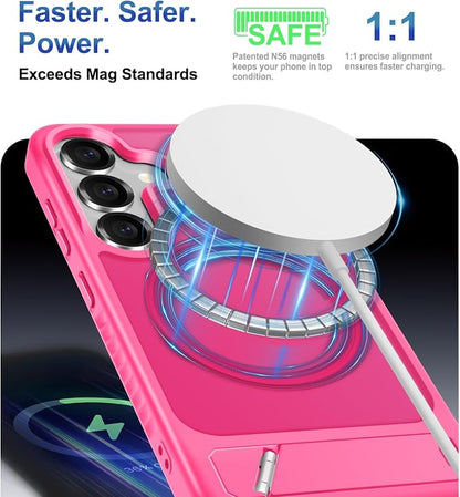 RMOCR for Samsung Galaxy S25 Case with Screen Protector+Lanyard Wrist Strap,Magnetic Translucent Matte Rugged Slim Phone Cover Built in Invisible Kickstand [Fit for MagSafe],2025 Hot Pink