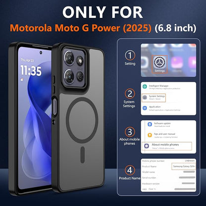 for Motorola Moto G Power 2025 Case Magnetic,Translucent Matte Compatible with Magsafe [Military-Grade Protection] with Screen Protector Shockproof Protective Case for Moto G Power 2025-Black
