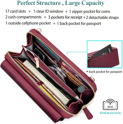 Peacocktion Crossbody Bags for Women RFID Wristlet Wallets Travel Vegan Leather Small Clutch Purses with Phone Pocket Zipper