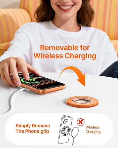 andobil [2026 3rd Gen] Magnetic Phone Grip for MagSafe [Sability Max] Stronger Two-Sided Magnet Cell Phone Ring Holder Compatible with MagSafe Accessories, iPhone 17 Pro Max Air 16 15 14 13 12, Orange