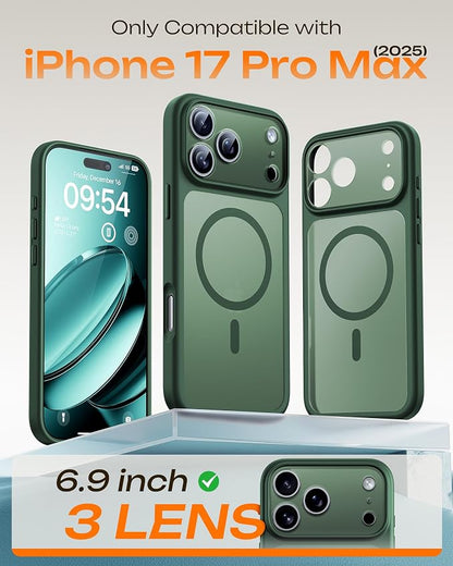TOCOL for iPhone 17 Pro Max Case, Compatible with Magsafe Charger, Full Camera Protection, Translucent Matte for iPhone 17 Pro Max Phone Case 6.9 inch (Alpine Green)