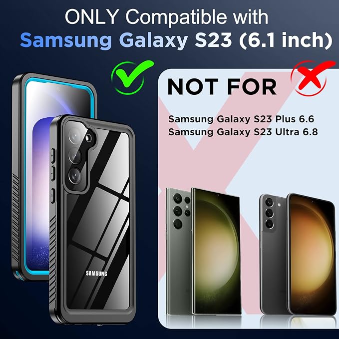 Temdan for Samsung Galaxy S23 Case,Waterproof Built-in Lens & Screen Protector[Full Body Shockproof][12 FT Military Drop Proof][Dustproof][IP68 Underwater] Case for Galaxy S23 5G Blue