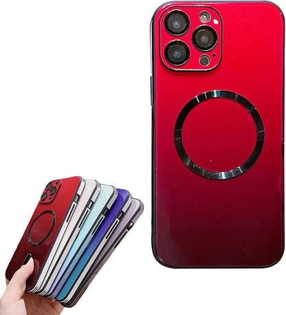 Gradient Glass-Gloss Case for iPhone 17/16/15/14/13 Series - Magnetic Case with Full Camera Lens Protector, Scratch Resistant Gradient Glass Back Cover Phone Case (Red,for iPhone 14proMax)