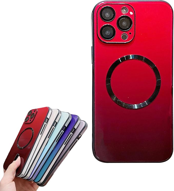 Gradient Glass-Gloss Case for iPhone 17/16/15/14/13 Series - Magnetic Case with Full Camera Lens Protector, Scratch Resistant Gradient Glass Back Cover Phone Case (Red,for iPhone 14)