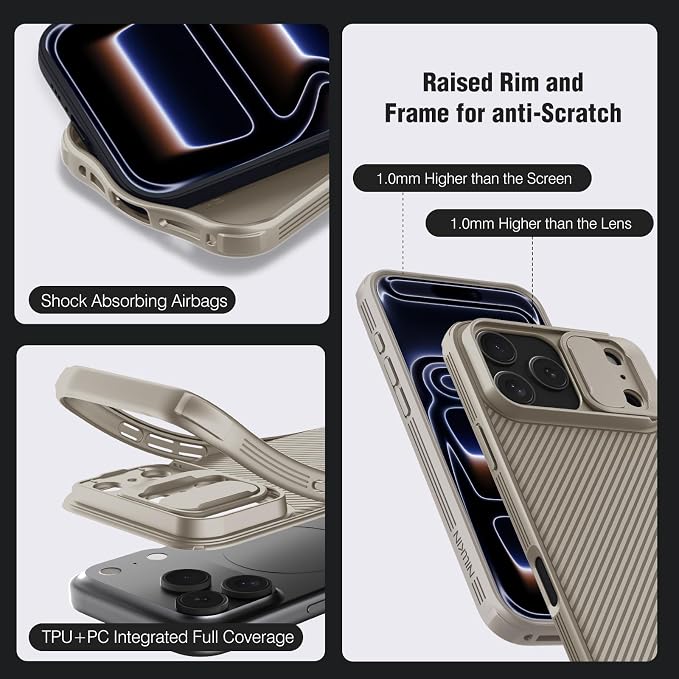 Nillkin Camshield Case for iPhone 17 Pro Max Case, [Built-in Dual Camera Cover][Slim Profile] [Military Grade Drop Protection] Shockproof Bumper Phone Case 6.9 inch 2025 Gold