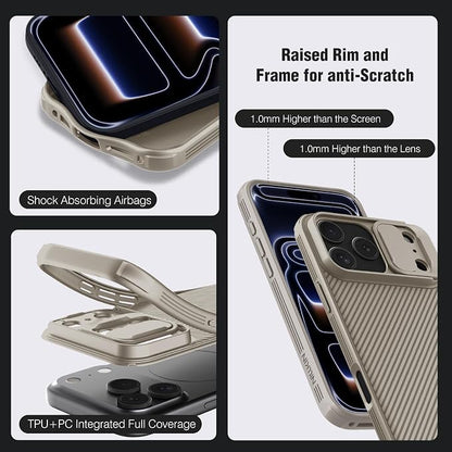 Nillkin Camshield Case for iPhone 17 Pro Max Case, [Built-in Dual Camera Cover][Slim Profile] [Military Grade Drop Protection] Shockproof Bumper Phone Case 6.9 inch 2025 Gold