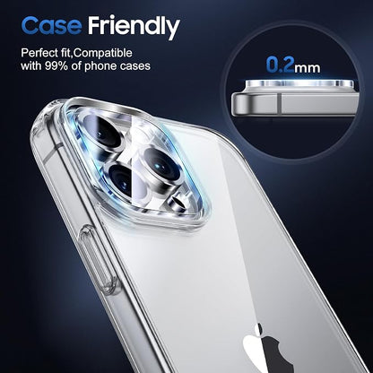 UniqueMe for 3 Pack iPhone 16 Pro/iPhone 16 Pro Max Camera Lens Protector - [Drop Protection] [Case Friendly] 9H Tempered Glass Camera Cover Screen [Update New Version] - Silver