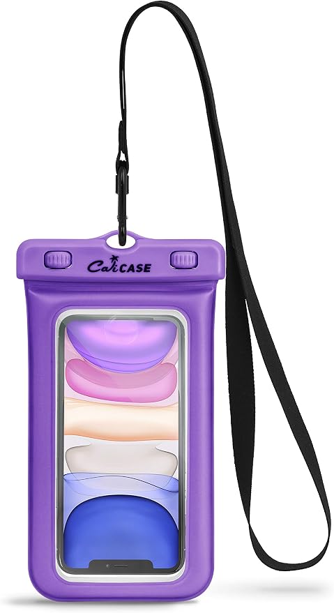 CaliCase Universal Waterproof Floating Phone Pouch - IPX8 Waterproof Floating Phone Case with Lanyard for iPhone X-15/ S20-S24/ Pixel 4-8 - Purple