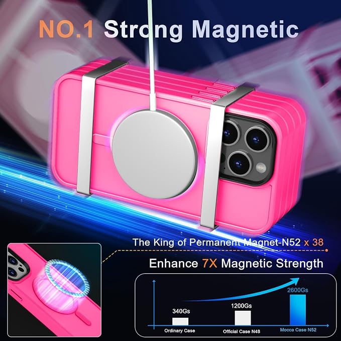 MOCCA Strong Magnetic for iPhone 12 Pro Max Case,[Compatible with Magsafe][Glass Screen Protector+Camera Lens Protector] Slim Thin Shockproof Cover Phone Case for iPhone 12 Pro Max 6.7", Hot Pink