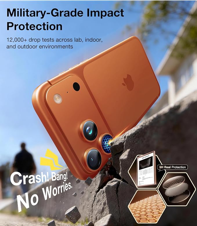 UltraGlass UNBREAK 9H+ Glass for iPhone 17 Pro Max/17 Pro Camera Protector [NO.1 Military Grade Shatterproof] iPhone 17 Pro Max Camera Lens Protector, 17 Pro Lens Cover, Case Friendly, Cosmic Orange