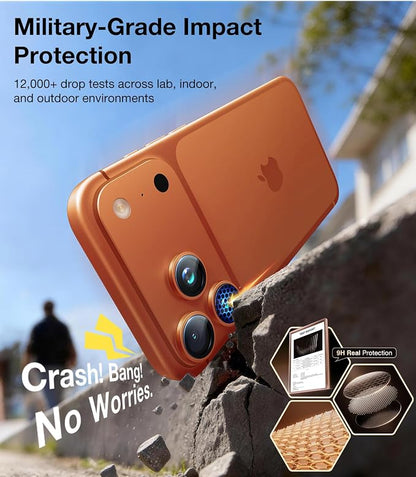 UltraGlass UNBREAK 9H+ Glass for iPhone 17 Pro Max/17 Pro Camera Protector [NO.1 Military Grade Shatterproof] iPhone 17 Pro Max Camera Lens Protector, 17 Pro Lens Cover, Case Friendly, Cosmic Orange