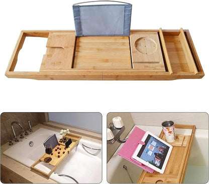 Bath Caddy Tray for Tub, Bamboo Bathtub Tray Caddy 29.5-42.9 inch Expandable with Wine Glass Holder, Book Stand and Phone Slot Luxury Bubble Bath Accessories & Spa Decor Distinctive Gift
