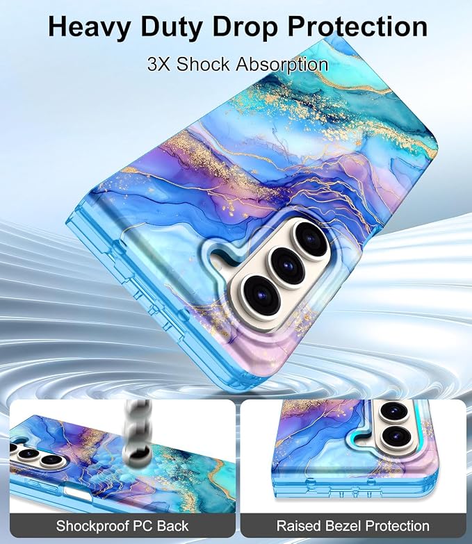 Btscase for Samsung Galaxy Z Fold 5 Case,Built in Front Screen Protector,Gold Glitter Marble Pattern Hard PC Slim Shockproof Full Body Drop Protective Case for Galaxy Z Fold 5 5G, Light Blue