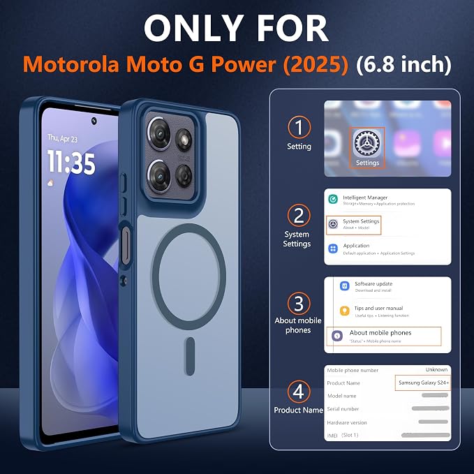 Compatible for Motorola Moto G Power 2025 Phone Case: [Mag-Safe Fit] with 2pc HD Screen Protector, Matte Translucent Soft-Touch Skin & Full Body for Moto GPower 2025, Blue
