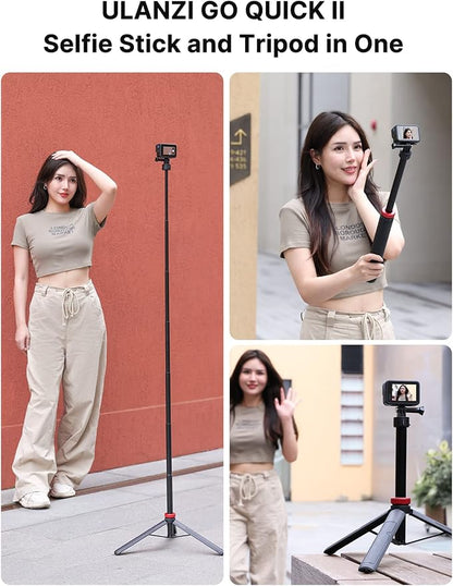 57in Extendable Selfie Tripod for Action Cameras - ULANZI Go Quick II Long Action Camera Stick Tripod Quick Release Adapter Vlog Handle Grip for GoPro Hero Series