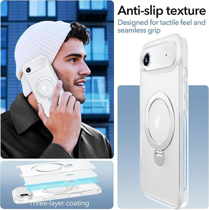 Anqrp 360° All-in-ONE Stand Case for iPhone 17 Air Case with Rotatable Magnetic Kickstand Ring Holder, Compatible with Mag-Safe, MIL-Grade Shockproof iPhone 17 Air Phone Case Cover, Mist Matte Clear
