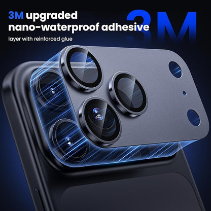 WSKEN for iPhone 17 Pro Camera Lens Protector - [Military Grade Shatterproof] [Strong Adhesion] Metal Aluminum Alloy Tempered Glass Camera Screen Protector, Blue Titanium