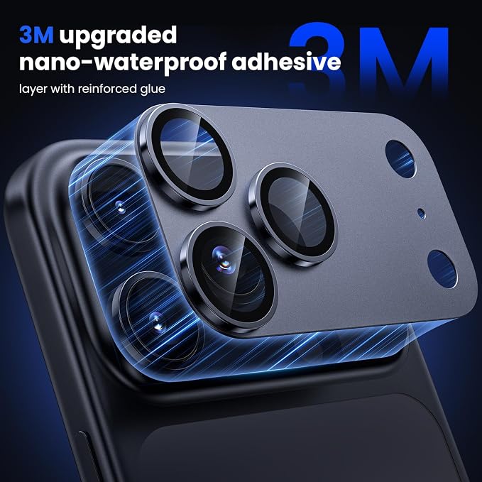 WSKEN for iPhone 17 Pro Max Camera Lens Protector - [Military Grade Shatterproof] [Strong Adhesion] Metal Aluminum Alloy Tempered Glass Camera Screen Protector, Blue Titanium