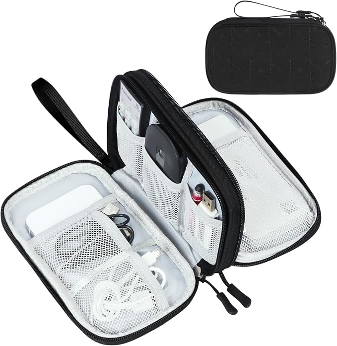 FYY Travel Organizer Pouch Electronic Accessories Carry Case Portable Waterproof Double Layers All-in-One Storage Bag for Cable, Cord, Charger, Phone, Pattern Black