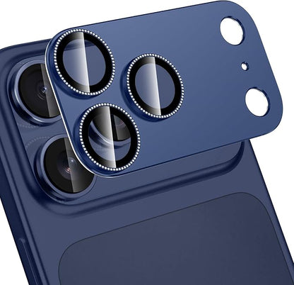 for iPhone 17 Pro Max Camera Lens Protector, [Military Grade Shatterproof] [Strong Adsorption] [Case Friendly] Full Coverage Metal Aluminum Alloy 9H Tempered Glass Camera Screen Cover,NavyBlue