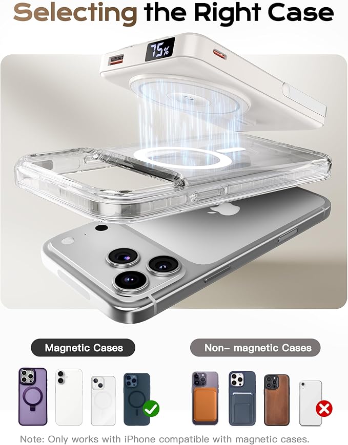 for Magsafe Portable Charger, 10000mAh Power Bank, Creamy White | PD 22.5W Fast Charging with USB-C Cable, Foldable Stand, Magnetic Wireless Charger for iPhone 17/16/15/14/13/12 Series