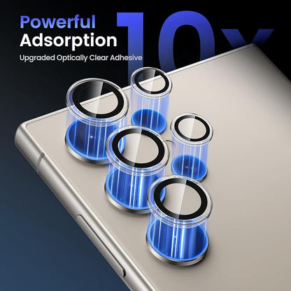 Tensea (3+2PCS for Samsung Galaxy S24 Ultra 5G Camera Lens Protector, 9H Tempered Glass Camera Cover Screen Protector Metal Individual Ring for S24 Ultra 5G 2024 [Installation Tray][Case Friendly]