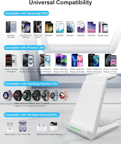 Wireless Charging Station for Samsung - NANAMI 3 in 1 Wireless Charger for Multiple Devices, Fast Charger Stand for Galaxy S25 S24 S23 Ultra S22 S21 Z Flip Fold 4,Watch 6/5/5 Pro/4/3,Galaxy Buds 2 Pro