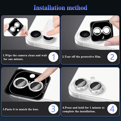 ShinKin Camera Lens Protector for iPhone 17, Glitter Camera Cover, 9H Tempered Glass Individual Metal Ring Camera Protector for iPhone 17 (Diamond - Silver)