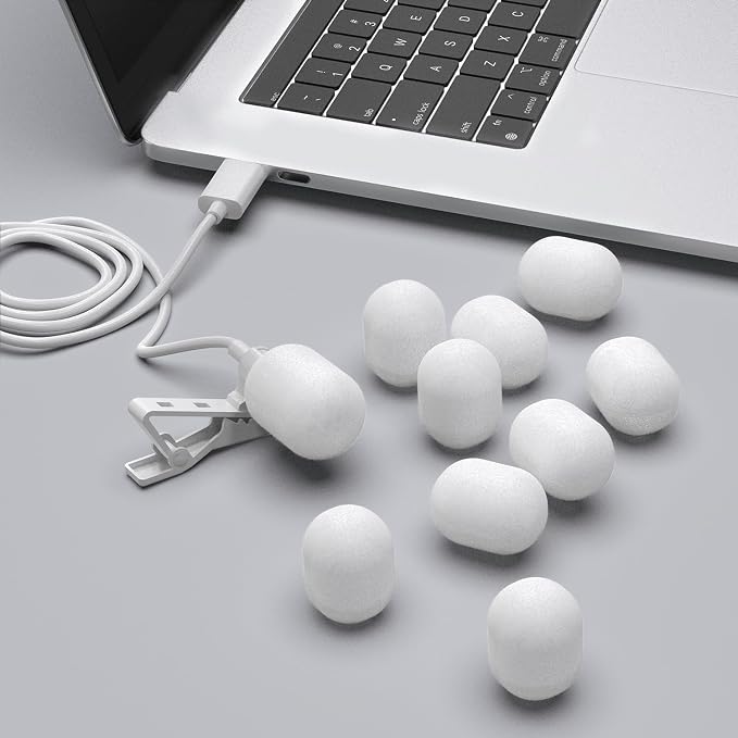 Cubilux Foam Cover for Lavalier Lapel Microphone, Windscreen for Mini Clip-On Lav MIC, Foam Cover, 10-Pack, White