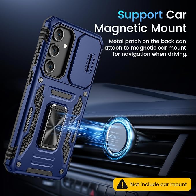 Caka for Samsung Galaxy S25 FE Case [HD Screen Protector] [Full Camera Lens Cover] [360°Rotated Kickstand Ring] [Heavy Duty Protection] Hard Rugged Protective Phone Cover for S25 FE - Blue