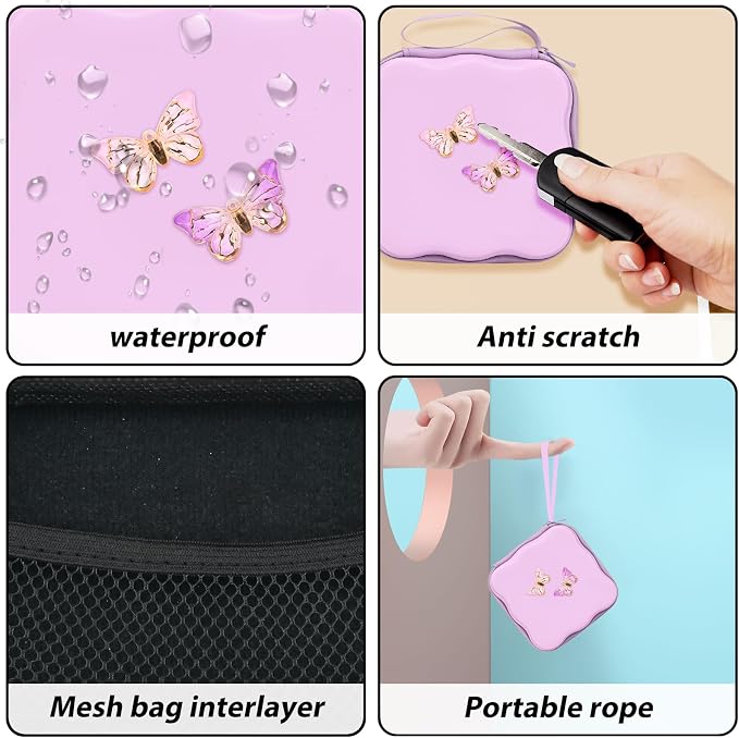 CameCosy Phone Charger Storage Case Cover Sets with Cable Protector for iPhone Charger, Wave Travel Storage Bag, Data Cord Saver Cute DIY Charging Protector Cable Organizer (Purple Butterfly)