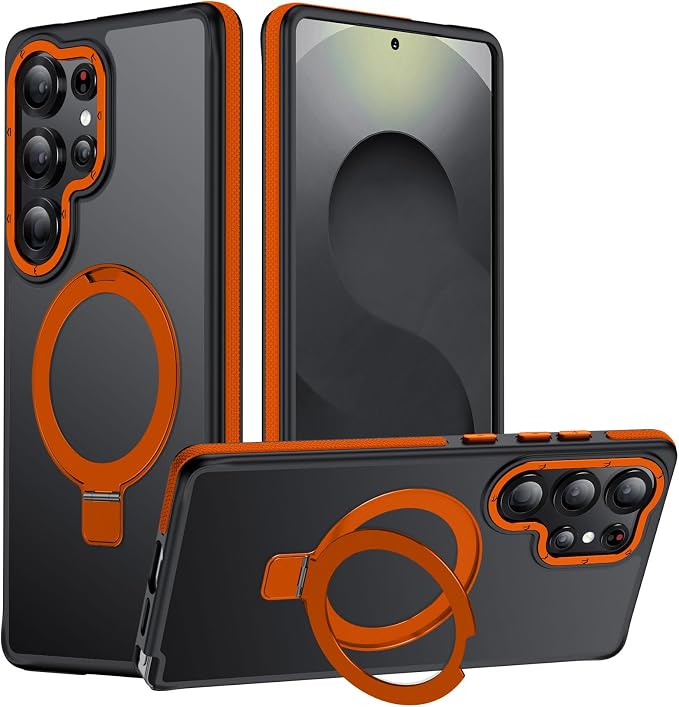for Samsung Galaxy S25 Ultra Case, Magnetic Adjustable Ring Stand [Fit for Magsafe], [Military-Grade Shockproof Protection] Phone Case for S25 Ultra Case with Kickstand&Ring Holder (Orange)