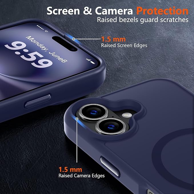 MOCCA Strong Magnetic for iPhone 16 Case, [Compatible with Magsafe][16FT Mil-Grade Drop Protection] Slim Thin Translucent Matte Protective Cover Case for iPhone 16 Phone Case 6.1", Deep Blue