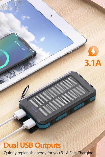 Solar Power Bank 38800mAh Portable Charger with USB-C 5V/2.4A Fast Charging Power Bank Compatible with iPhone, with 2 LED Flashlights External Battery Pack Perfect for Camping, Hiking