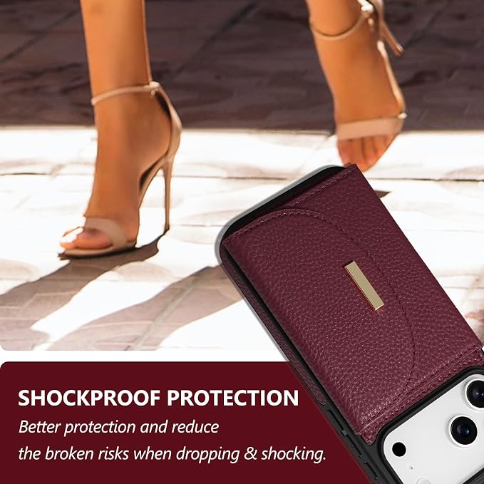 Keallce Wallet Case for iPhone 17 Pro Max 6.9'', Flip Case with RFID Blocking Card Holder Slots Kickstand, PU Leather Protective Folio Cover for Women, Red