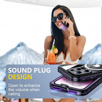 Red2Fire for iPhone 14 Pro Case Waterproof, [Built-in Screen Protector & Camera Protector][Compatible with MagSafe][Full Body Shockproof][IP68 Waterproof][Dustproof] Phone Case 6.1" Purple/Clear