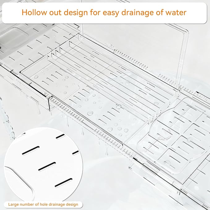 Yieach Luxury Clear Bathtub Shelf Across Tub,Expandable Plastic Bathtub Tray Over The Tub Bath Caddy,Free Standing Bath Table Board & Accessories for Women Relaxing with Reading Book and Ipad Holder