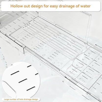 Yieach Luxury Clear Acrylic Bathtub Tray with Book Holder,Expandable Bath Tray for Tub and Bath Shelf Over Tub,Plastic Bath Table & Board,Bath Caddy Trays & Accessories for Women Relaxing Spa Gifts