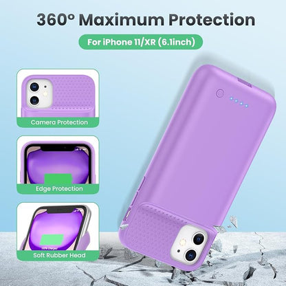 Battery Case for iPhone 11/XR, 7500mAh Ultra-Slim Portable Charging Case Rechargeable Protective Battery Pack for iPhone 11 and iPhone XR External Charger Case 6.1 Inch-Purple