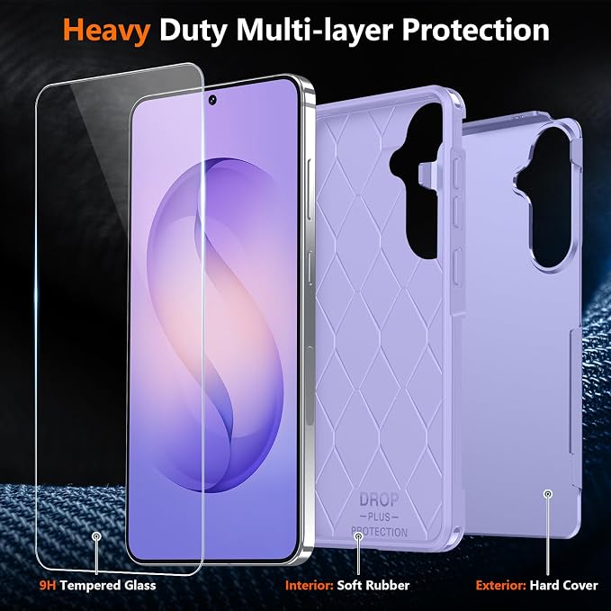 SPIDERCASE Designed for Samsung Galaxy S26 Plus Case, [10 FT Military Grade Drop Protection], 2 Pack [Tempered Glass Screen Protector+Camera Lens Protector] Heavy Duty Shockproof Case, Light Purple