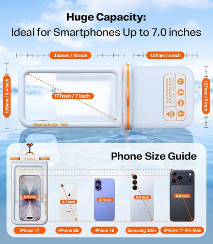 TORRAS IP68 Waterproof Phone Pouch Double Space, Floating Waterproof Phone Case with Lanyard for iPhone 17 Pro Max 16 15 14 S26 S25, Phone Dry Bag Vacation Cruise Ship Travel Essentials 7.0'', White