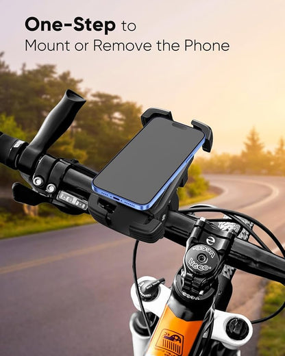 Bike Phone Holder, Motorcycle Phone Mount, [Anti Vibration] Bicycle Cell Phone Holder Handlebar, Ebike Electric Scooter ATV Phone Clip Clamp for iPhone, Pro, Max, Air, Samsung and 4.7-7" Smartphones