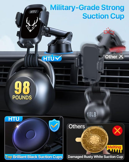 【98+LBS Strongest Suction & Military-Grade】Ultimate Car Phone Mount【Patent & Safety Cert】 Cell Phone Holder Truck Stand for Dashboard Windshield Vent for iPhone 17 Pro Max 16 15 Samsung,Graphite Black
