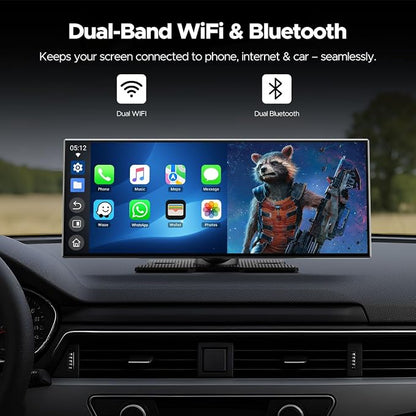 Volam 11'' Wireless Carplay Screen for Car Built-in Net-Flix YouTube Apps, Portable Touchscreen Car Stereo with Android Auto, Backup Camera, OTA Updates, Bluetooth, Voice Control, GPS Navigation,FM