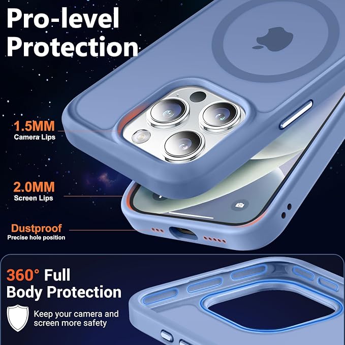 MOCCA Strong Magnetic for iPhone 14 Pro Case, [Compatible with Magsafe][13FT Military Drop Protection] Slim Translucent Matte Shockproof Case for iPhone 14 Pro Phone Case 6.1'', Blue