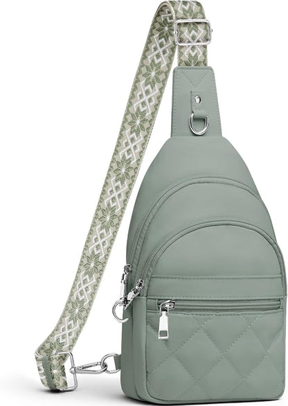 SYTRAH Sling Bag for Women, Anti-Theft RFID Crossbody Bag Nylon Sling Purse for Travel, Puffy Small backpack for Daily Hiking Sports Green